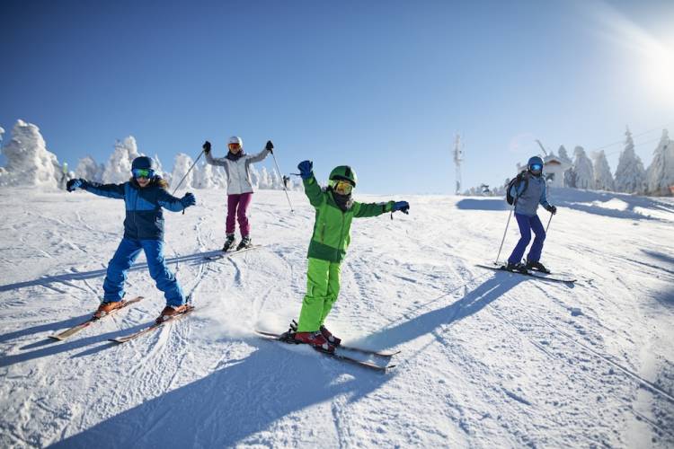 family skiing